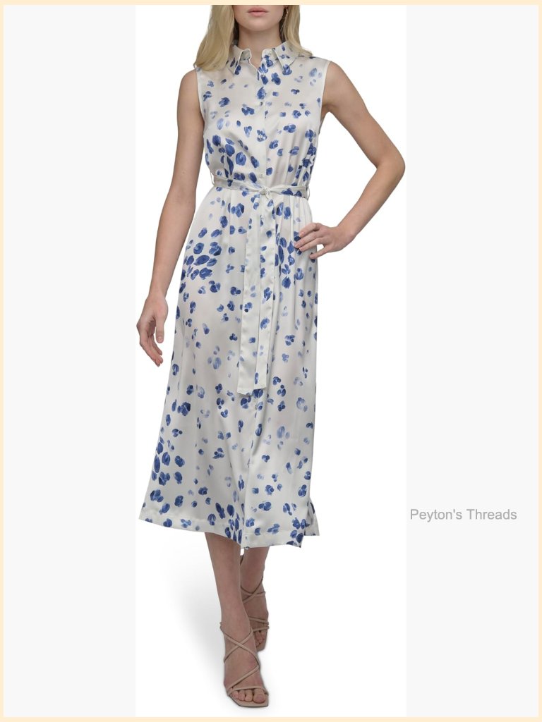 Satin Sleeveless Collared Button Front Midi Shirtdress With Belt